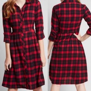 ModCloth Jam, Girl Plaid Shirtdress Cherry Flannel